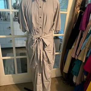 Lyaner Womens short sleeve ruched button up dress. XL